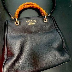 Gucci Bamboo Handbag Black Leather Shopper